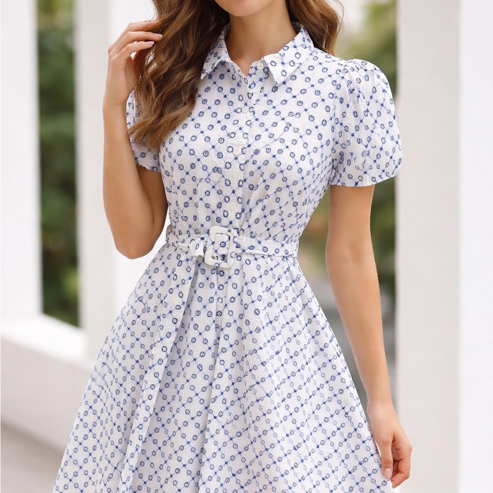 Alexis White and Blue Floral Midi Dress